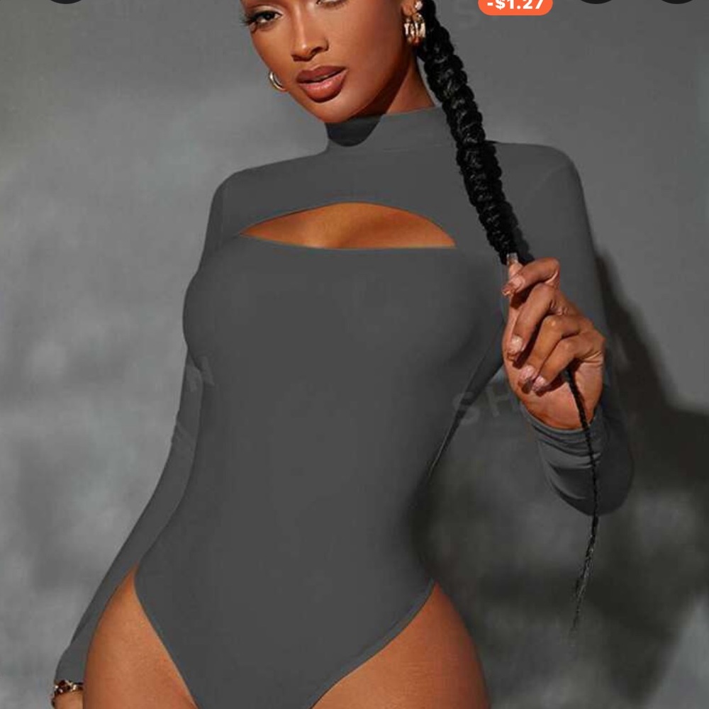 gray shein mock neck bodysuit